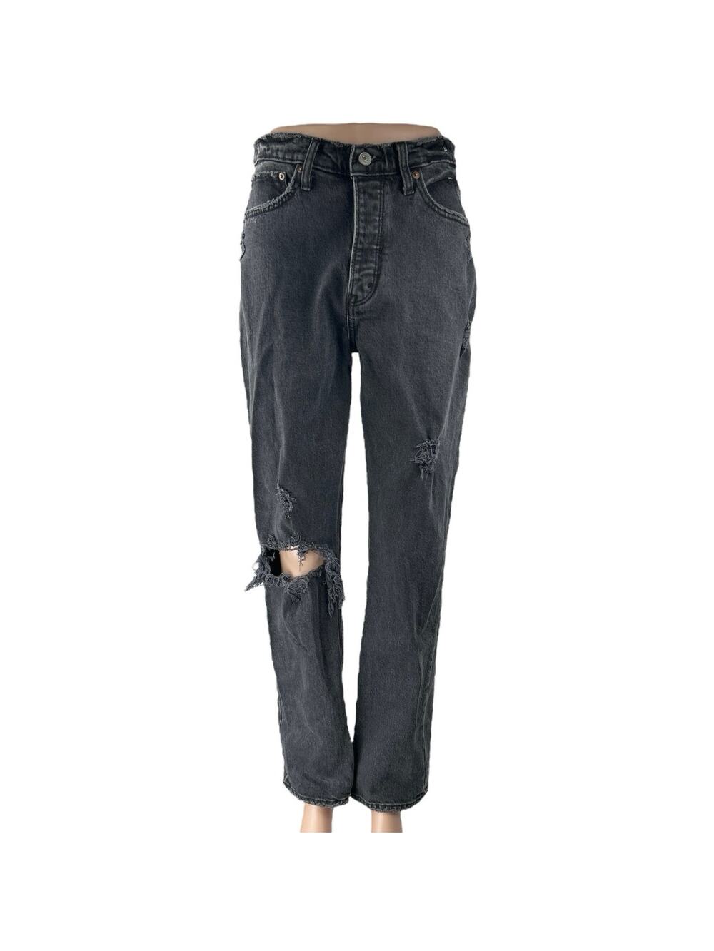 Abercrombie & Fitch The Dad High Rise Women's Black Distressed Denim Jeans Sz 27